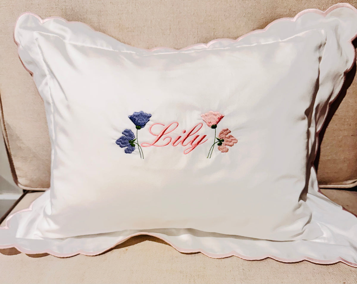 Embroidered Sweet II Pea Flower Baby Scalloped Pillowcase