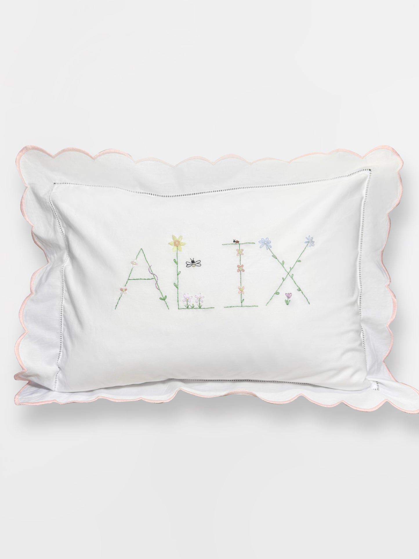 FLORAL LETTERS Hand Embroidered Baby Scalloped Pillowcase