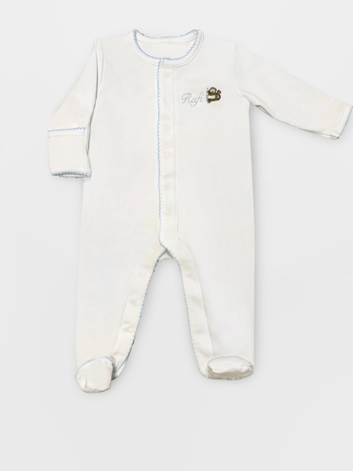 Hand Embroidered Personalised Organic Cotton Babygrow
