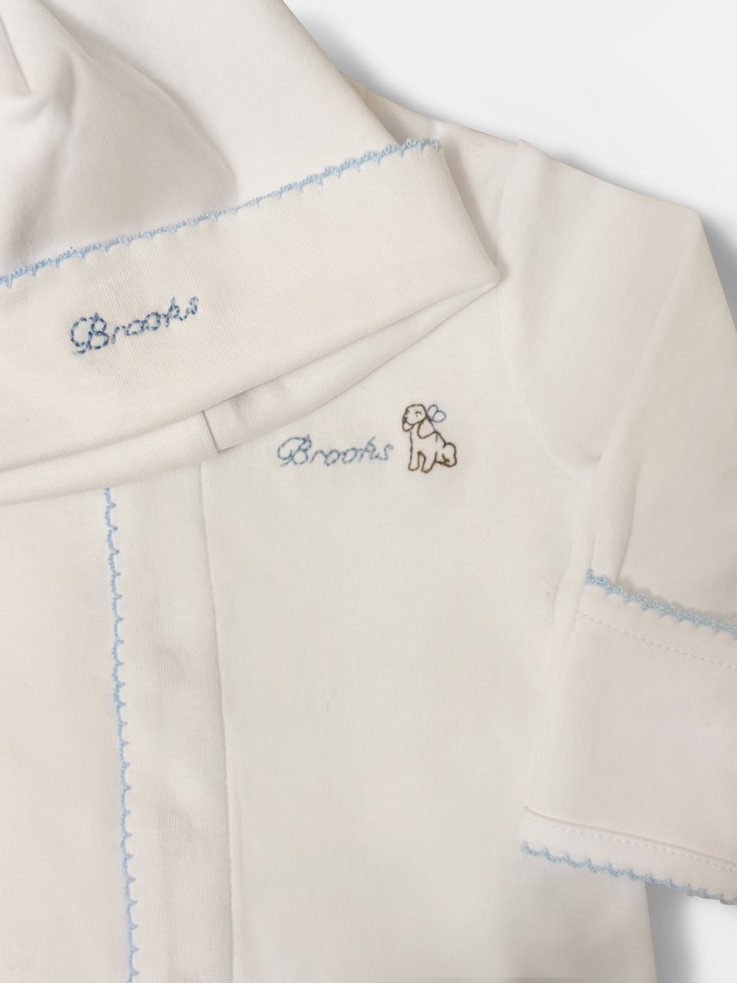 Hand Embroidered Personalised Organic Cotton Babygrow & Hat