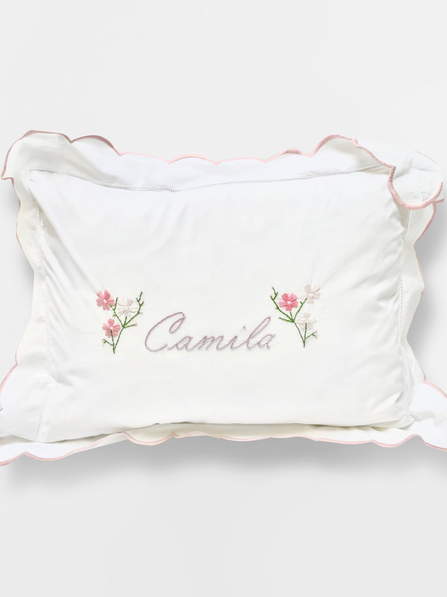 Hand Embroidered Baby Scalloped Pillowcase