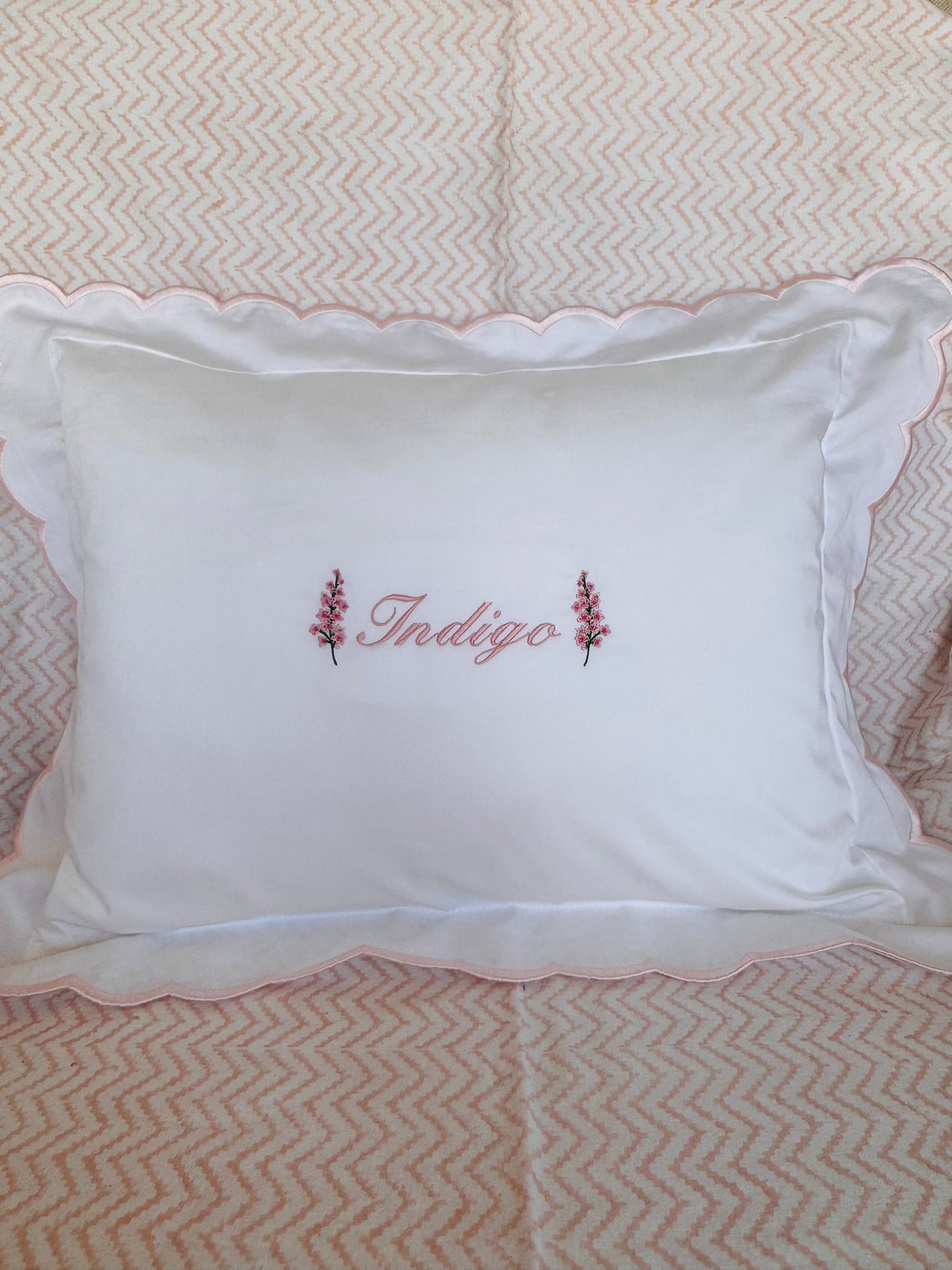 Embroidered Cherry Blossom Flower Baby Scalloped Pillowcase