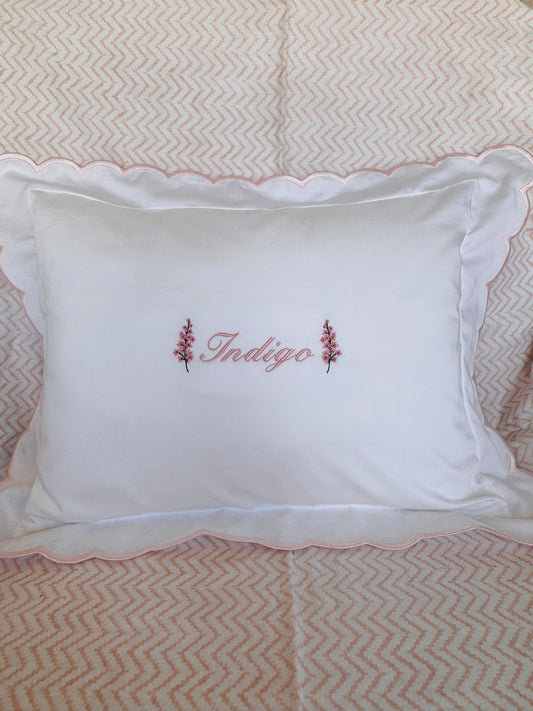 Embroidered Cherry Blossom Flower Baby Scalloped Pillowcase