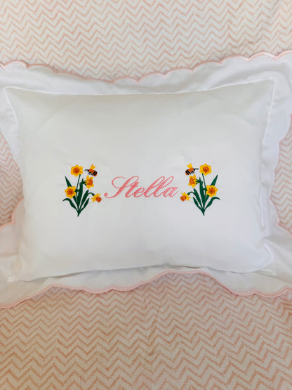 Embroidered Daffodil Flower Baby Scalloped Pillowcase