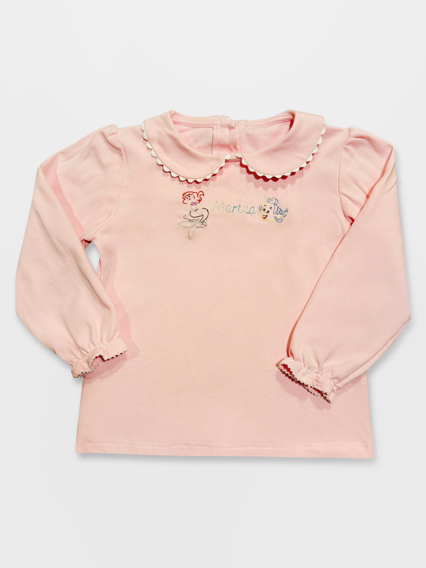 Scalloped Long Sleeve Hand Embroidered Top