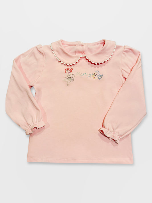 Scalloped Long Sleeve Hand Embroidered Top