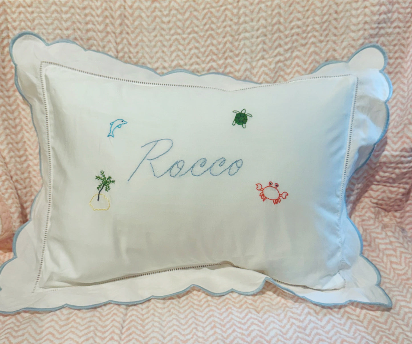 Embroidered Motif Baby Scalloped Pillowcase
