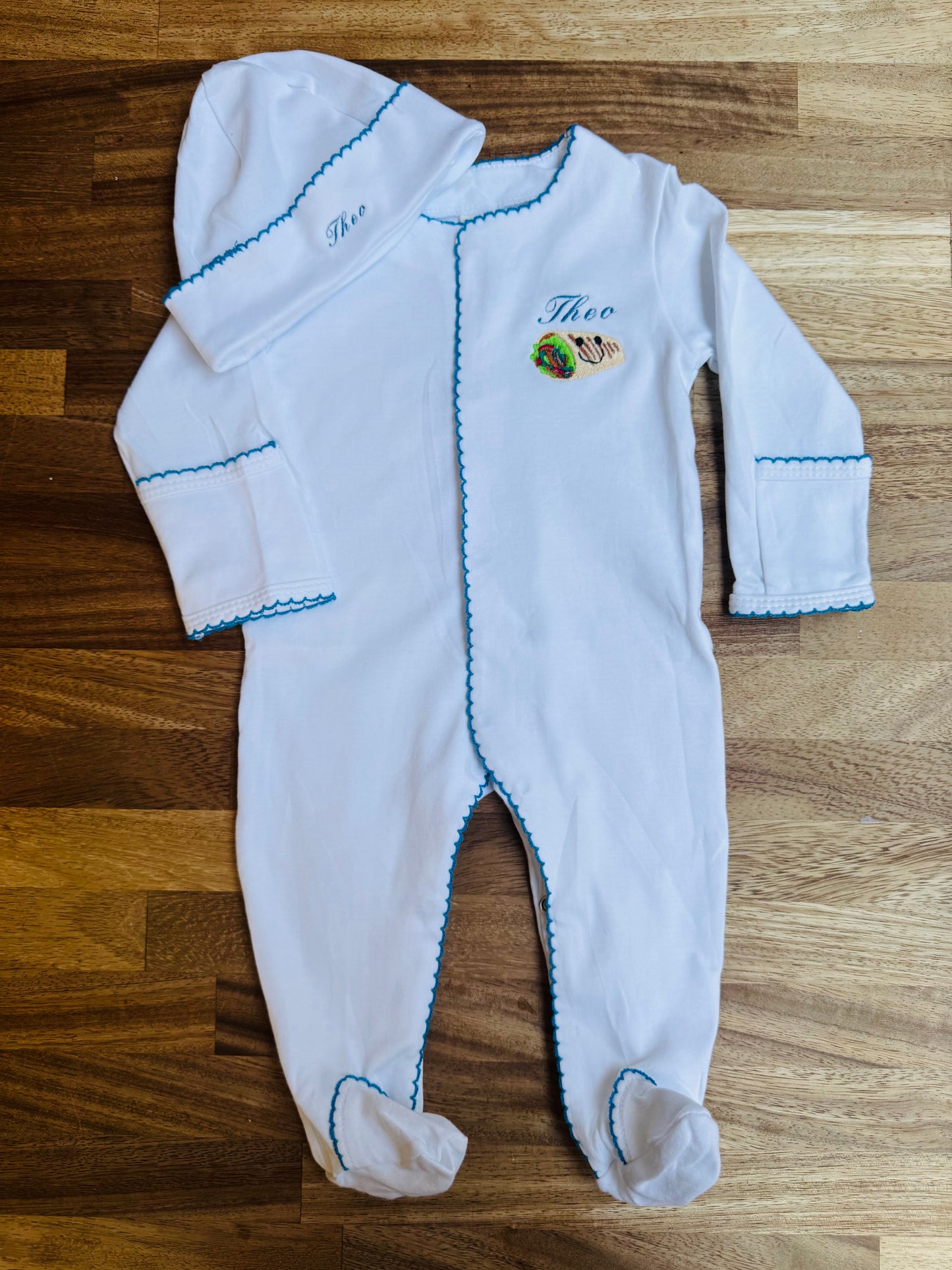 Embroidered Personalised Cotton Babygrow & Hat