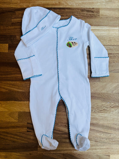 Embroidered Personalised Cotton Babygrow & Hat