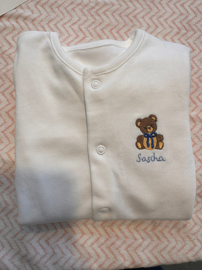 Embroidered Personalised Cotton Babygrow & Hat