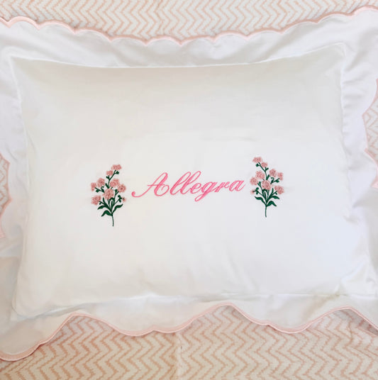 Embroidered Rose Flower Baby Scalloped Pillowcase