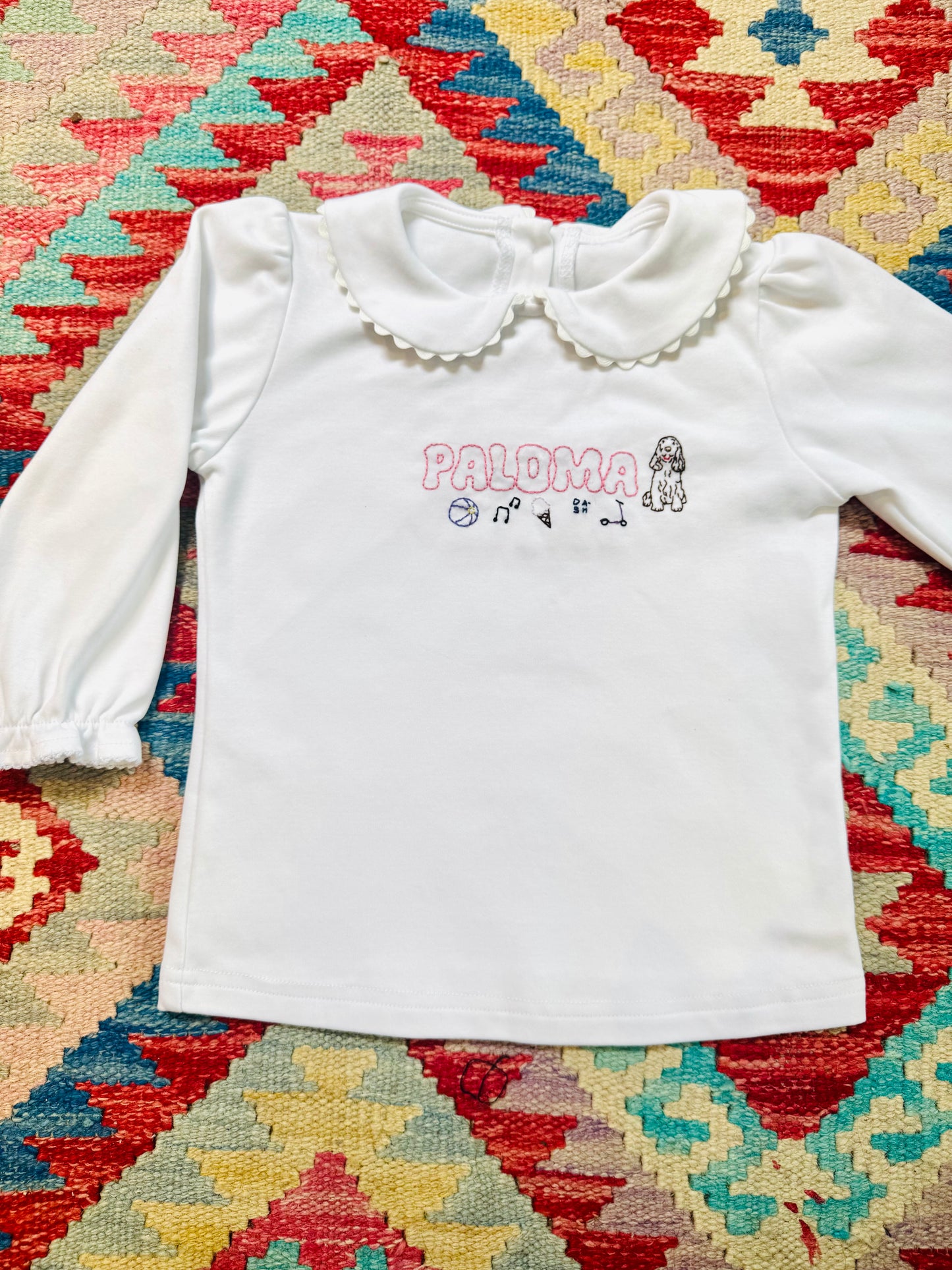 Scalloped Long Sleeve Hand Embroidered Top