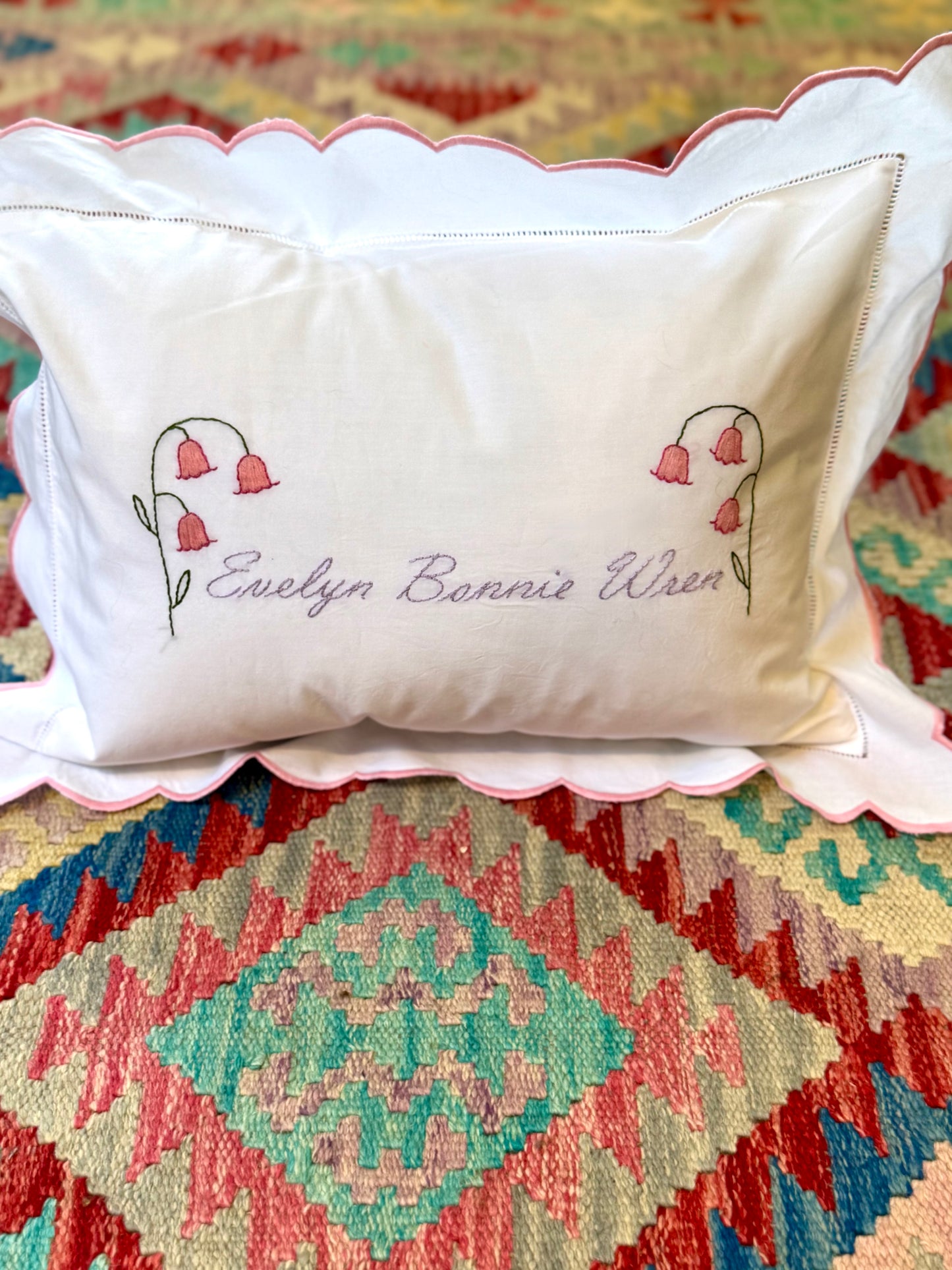 Embroidered Flower Motif Baby Scalloped Pillowcase