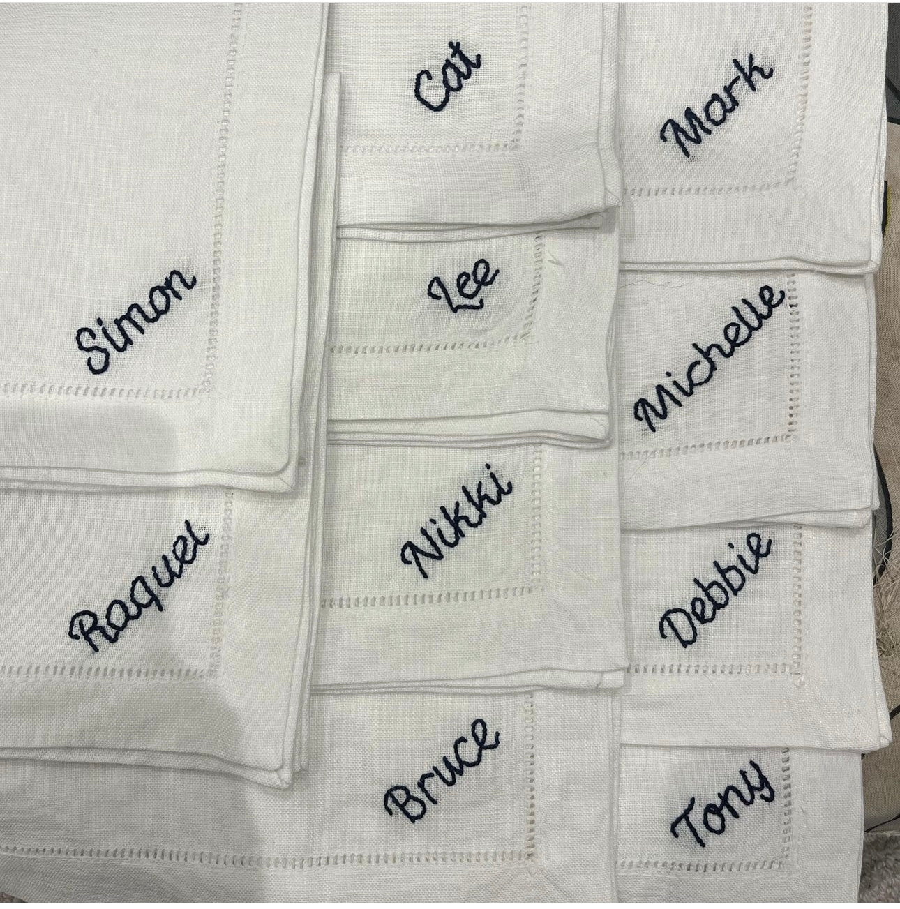 Hand Embroidered Personalised Name Napkins