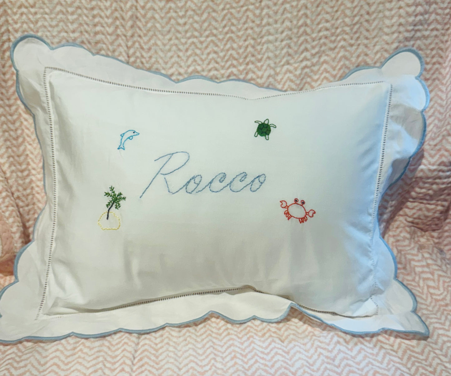 Embroidered Motif Baby Scalloped Pillowcase
