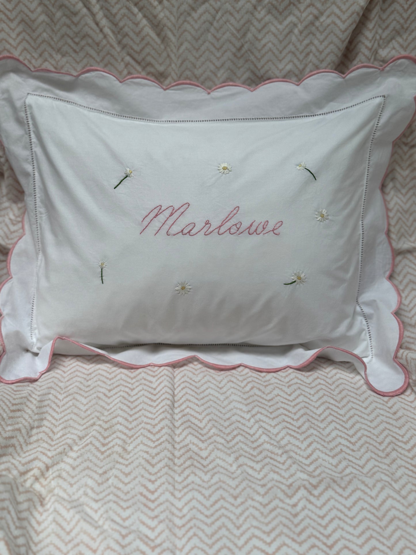 Embroidered Flower Motif Baby Scalloped Pillowcase