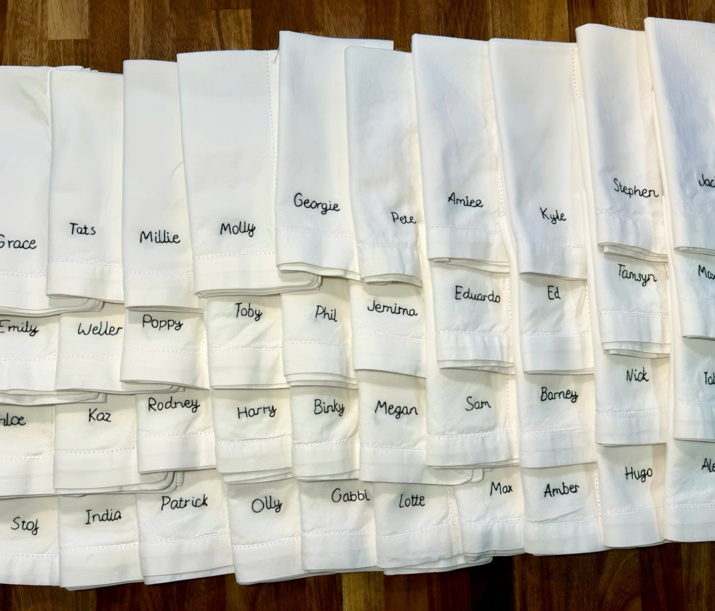 Hand Embroidered Personalised Name Napkins