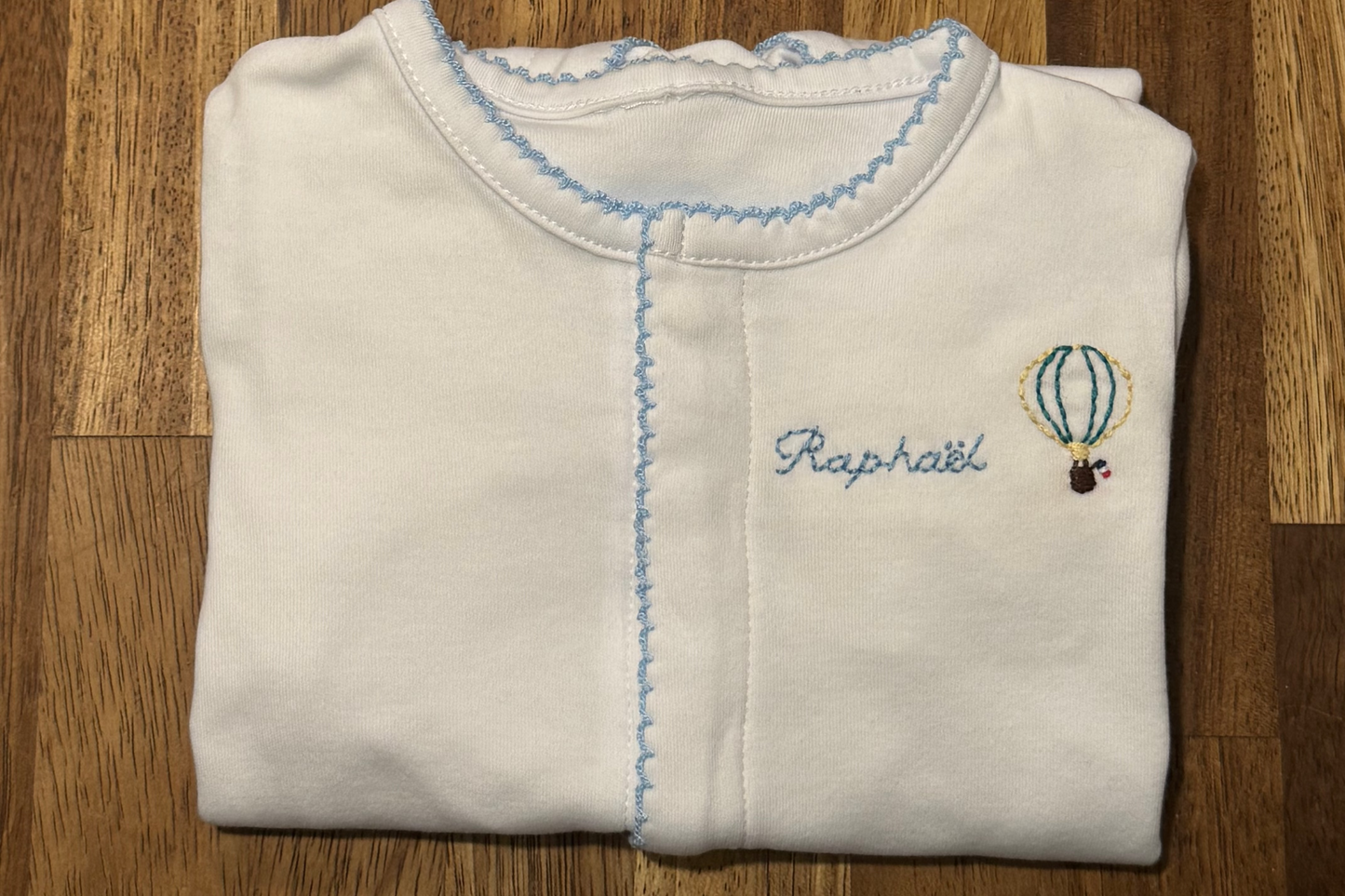 Hand Embroidered Personalised Cotton Babygrow & Hat